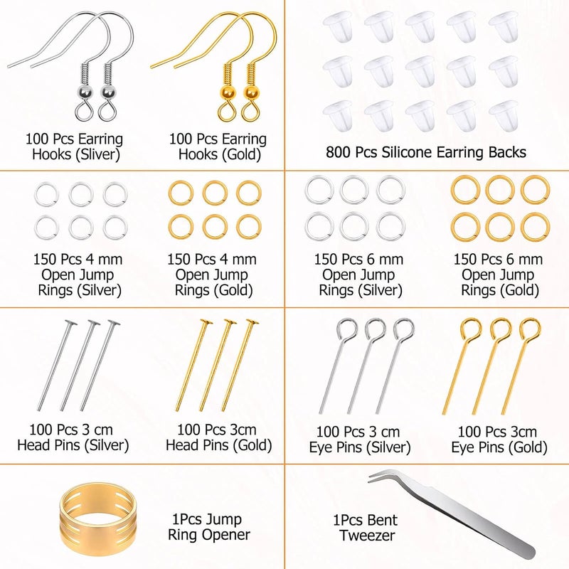Modacraft Hypoallergenic Earring Making Kit, 2000Pcs Earring Making Supplies Kit with Hypoallergenic Hooks, Earring Findings, Backs, Pins Jump Rings for Jewelry Making Supplies - Image 3